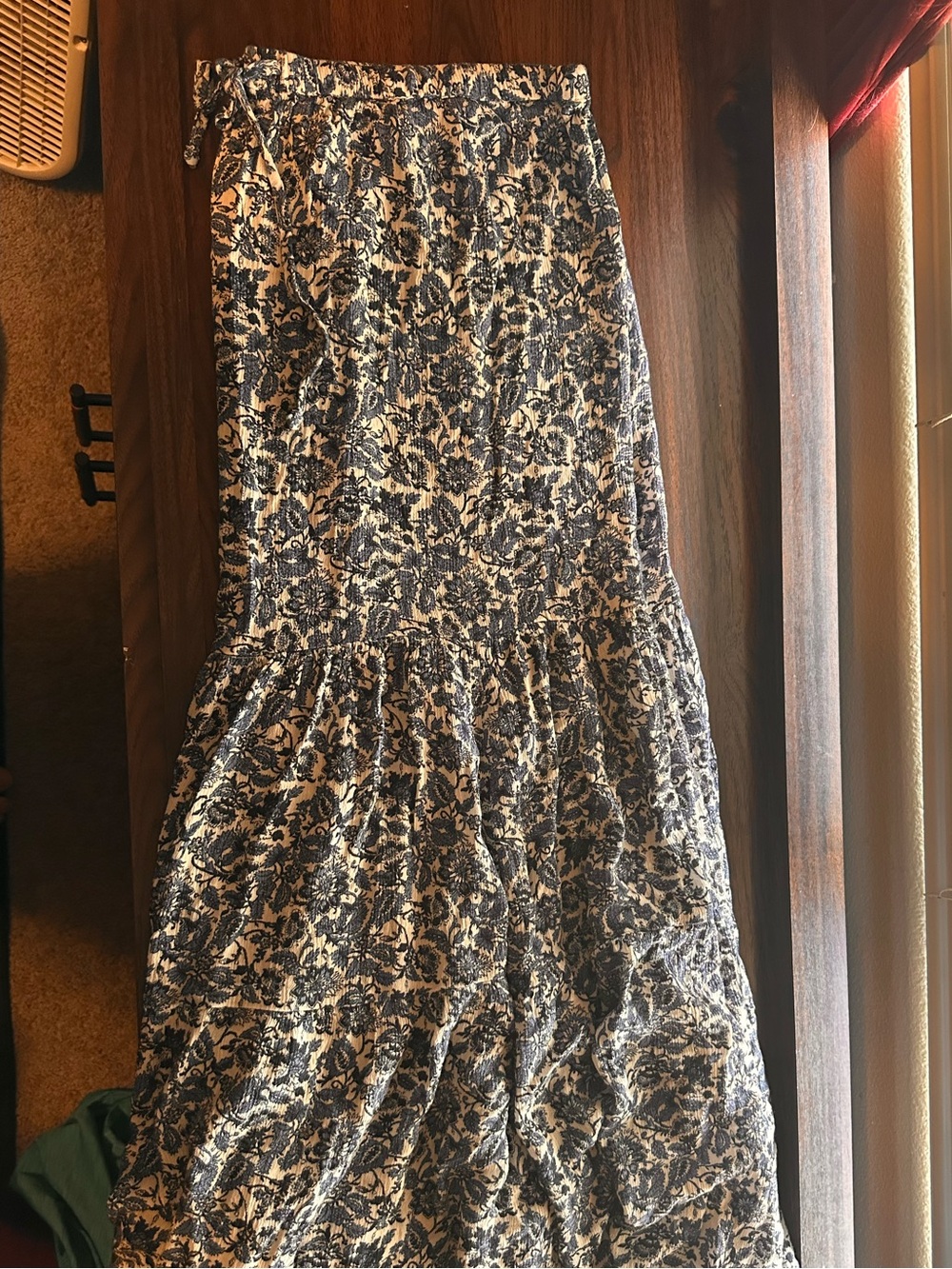 Tiered Blue and White floral Maxi Skirt